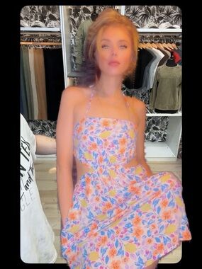Floral Cutout Halter Sundress - Pastel Multi